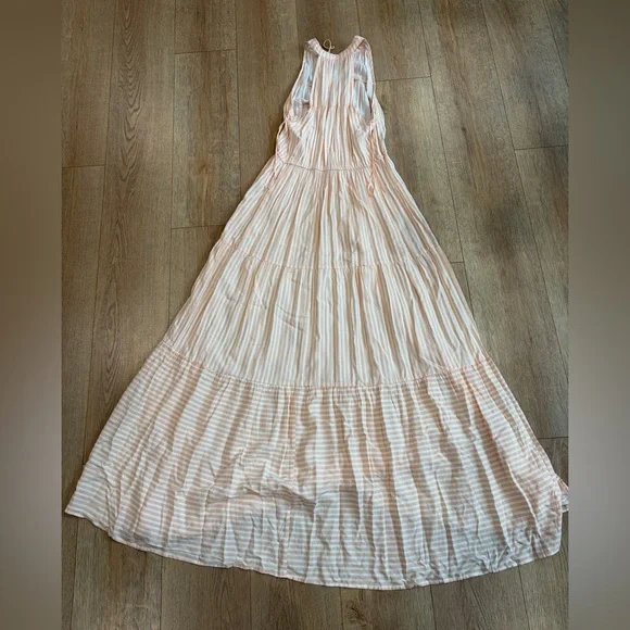 LC Lauren Conrad Peach Striped Maxi Dress Women’s Medium Sleeveless Boho Tiered - Picture 5 of 8